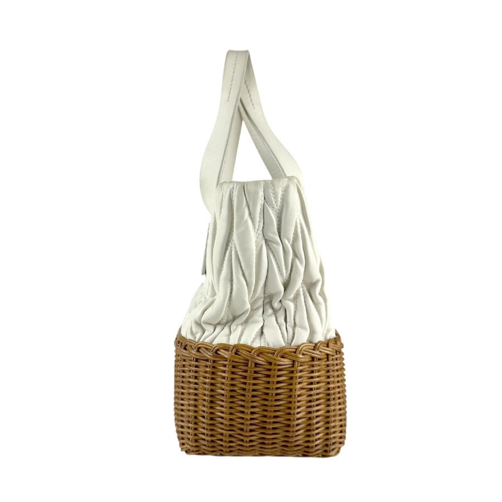 Miu Miu leather brown off white Tan Straw Shoulder Bag 2way silver